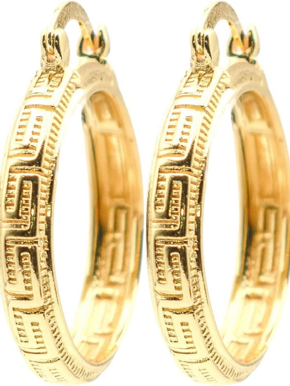 1 Inch Yellow Gold Plated Greek Key Hoop Earrings - Stylish & Elegant Accessory